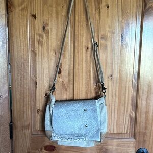Myra Bag Factual Upcycled Canvas & Cowhide Messenger Bag S-1487